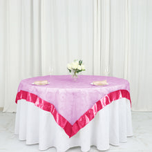 Fuchsia Embroidered Organza Square Table Overlay With Satin Border 72 Inch x 72 Inch
