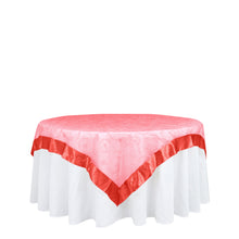 Red Satin Border Embroidered Organza Square Table Overlay 72 Inch x 72 Inch