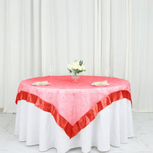 Red Embroidered Organza Square Table Overlay With Satin Edge 72 Inch x 72 Inch