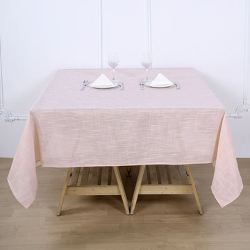 Blush Slubby Textured Linen Square Table Overlay for Elegant Events
