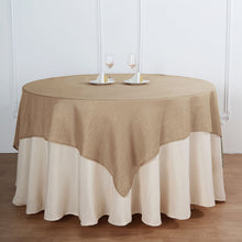Slubby Textured Square Wrinkle Resistant Polyester Table Overlay 72 Inch x 72 Inch in Taupe Color