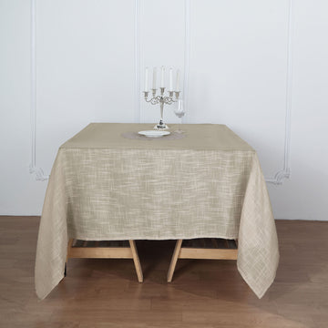 Beige Slubby Textured Linen Square Table Overlay for Elegant Events