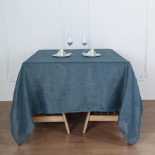 Wrinkle Resistant Blue Polyester Linen Square Table Overlay 72 Inch x 72 Inch Slubby Textured