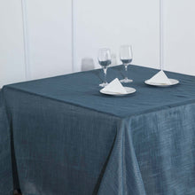 Slubby Textured 72 Inch x 72 Inch Blue Polyester Linen Wrinkle Resistant Square Table Overlay