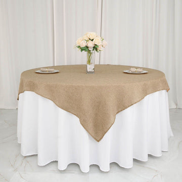 Natural Faux Jute Burlap Square Table Overlay: Add Rustic Elegance to Your Event
