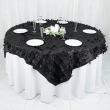 Black 3D Leaf Petal Style Taffeta 72X72 Inch Table Overlay 
