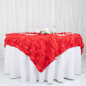 Add a Touch of Elegance with the Red 3D Leaf Petal Taffeta Fabric Table Overlay