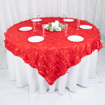 Make a Statement with the Red 3D Leaf Petal Taffeta Fabric Table Overlay