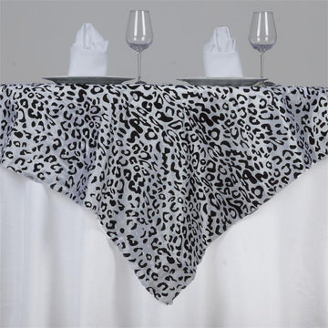 Stunning Black/White Taffeta Leopard Print Table Overlay for Jungle Theme Party Decoration