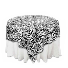 72 Inch x 72 Inch Square Taffeta Leopard Print Black & White Table Overlay