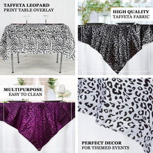 Taffeta Leopard Print Black & White Square Table Overlay 72 Inch x 72 Inch