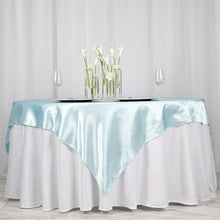 Light Blue Seamless Satin Square Tablecloth Overlay 72 Inch x 72 Inch
