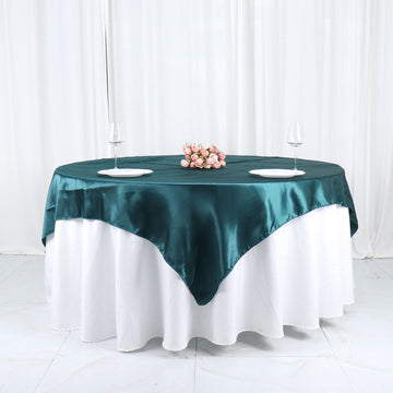 Peacock Teal Seamless Satin Square Table Overlay 72"x72"