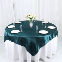 Peacock Teal Satin Seamless Square Table Overlay 72x72 Inch