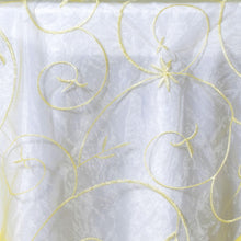 Yellow Embroidered Sheer Organza Square Table Overlay With Satin Edge 85 Inch x 85 Inch#whtbkgd