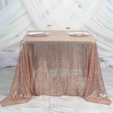 Blush Premium Sequin Square Table Overlay: The Perfect Choice for Elegance and Glamour