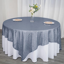 Seamless Dusty Blue 90 Inch By 90 Inch Sequin Square Tablecloth Overlay
