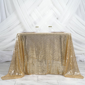 Champagne Premium Sequin Square Table Overlay - The Perfect Choice for Luxury Events