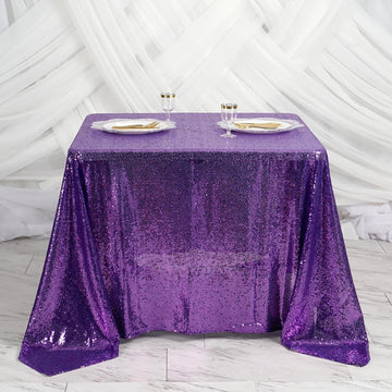 Make a Statement with the Purple Premium Sequin Square Table Overlay