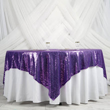 Purple Premium Sequin Square Sparkly Table Overlay 90 Inch x 90 Inch