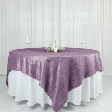 Elegant and Luxurious Accordion Crinkle Taffeta Table Overlay in Violet Amethyst