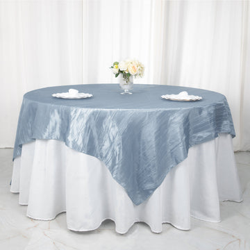 Elevate Your Event Decor with the Dusty Blue Accordion Crinkle Taffeta Square Table Overlay