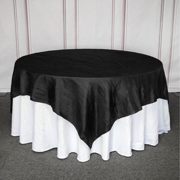 Black Accordion Crinkle Taffeta Square Table Overlay 90"x90"