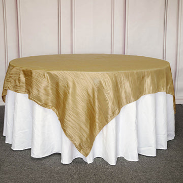 Elegant Gold Accordion Crinkle Taffeta Square Table Overlay 90"x90"