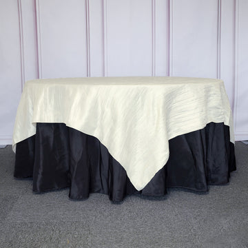 Elegant Ivory Accordion Crinkle Taffeta Square Table Overlay 90"x90"
