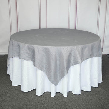 Elevate Your Event Decor with the Silver Accordion Crinkle Taffeta Square Table Overlay
