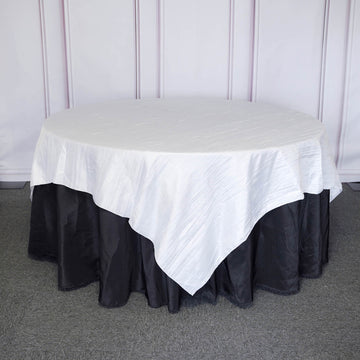 Elegant White Accordion Crinkle Taffeta Square Table Overlay 90"x90"