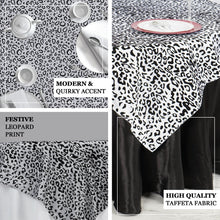 90inch Black / White Leopard Print Taffeta Square Table Overlay 