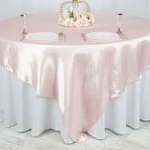Blush Rose Gold Seamless Satin Square Table Overlay 90 Inch x 90 Inch 