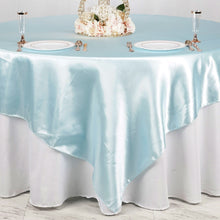 Light Blue Seamless Satin Square Tablecloth Overlay 90 Inch x 90 Inch