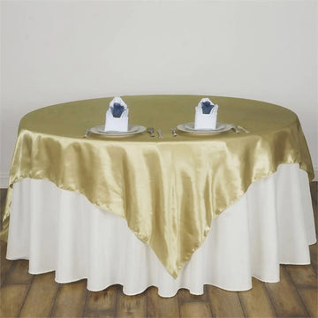 Champagne Seamless Satin Square Table Overlay 90"x90"