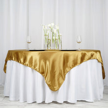 Gold Seamless Satin Square Tablecloth Overlay 90 Inch x 90 Inch