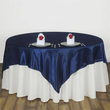 Navy Blue Seamless Satin Square Tablecloth Overlay 90 Inch x 90 Inch