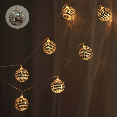 Disco ball string lights for festive decor.