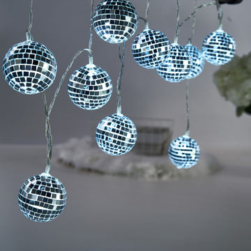 Add Sparkle to Your Space with the Silver Disco Mirror Ball Battery Operated 10 LED String Light Garland