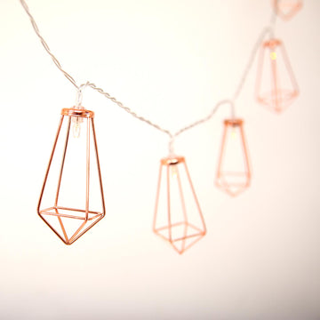 Rose Gold Geometric Prism Battery Operated 20 LED String Lights, Warm White Garland Light 5ft