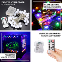 16 Feet Colorful 50 LED Bulb String Lights Frosted Remote Battery Operated