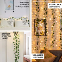 7 Feet Battery Operated Artificial Warm White Green Leaf Arrowroot Garland Vine String Lights with 20 LED