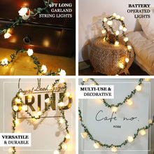 9 Feet Battery Operated Artificial Warm White Rose Lace Flower Garland Vine String Lights with 20 LED