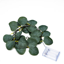 Warm White Green Silk Eucalyptus Leaf Garland Vine String Lights with 20 LED Artificial Battery Operated 7 Feet#whtbkgd