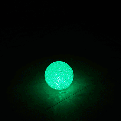 Glowing green decorative sphere on a dark background.