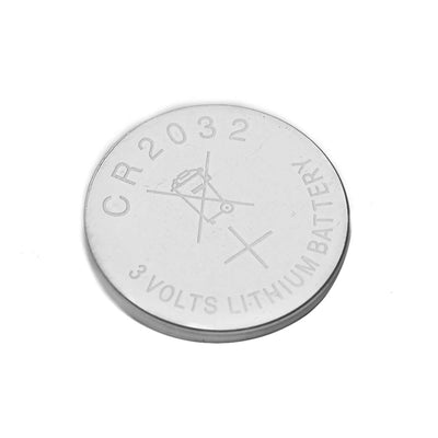 CR2032 3V lithium battery on white background
