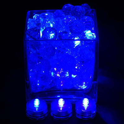 Blue LED decorative lights in a clear glass container with crystal-like accents.