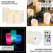 Set of 5 - Ivory Flickering Flameless LED Candles - Color Changing Battery Operated Pillar Candles With Remote - 6", 5", 4"