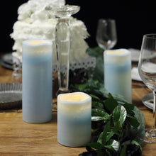 3 Set Blue Flameless LED Remote Operated Battery Powered Pillar Candles 4 Inch 6 Inch 8 Inch
