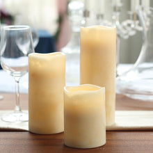 3 Set Ivory Flameless LED Remote Operated Battery Powered Pillar Candles 4 Inch 6 Inch 8 Inch
